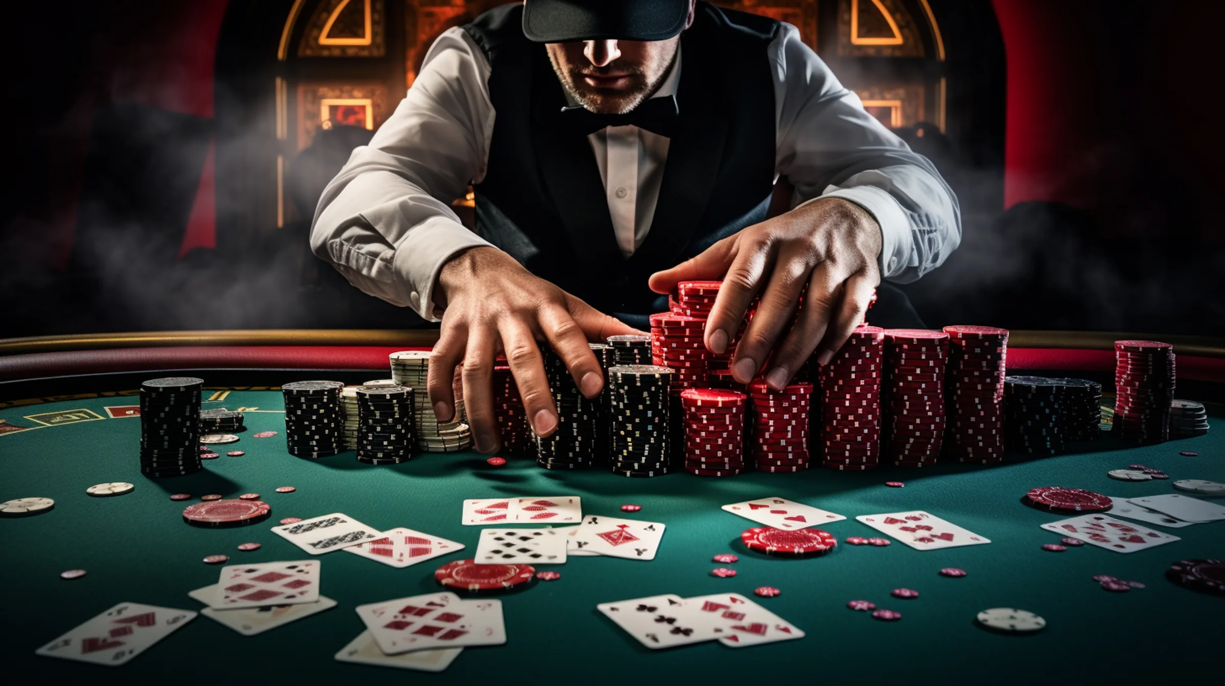 Jetons et cartes sur une table de jeu de l’Impérial Club Paris
