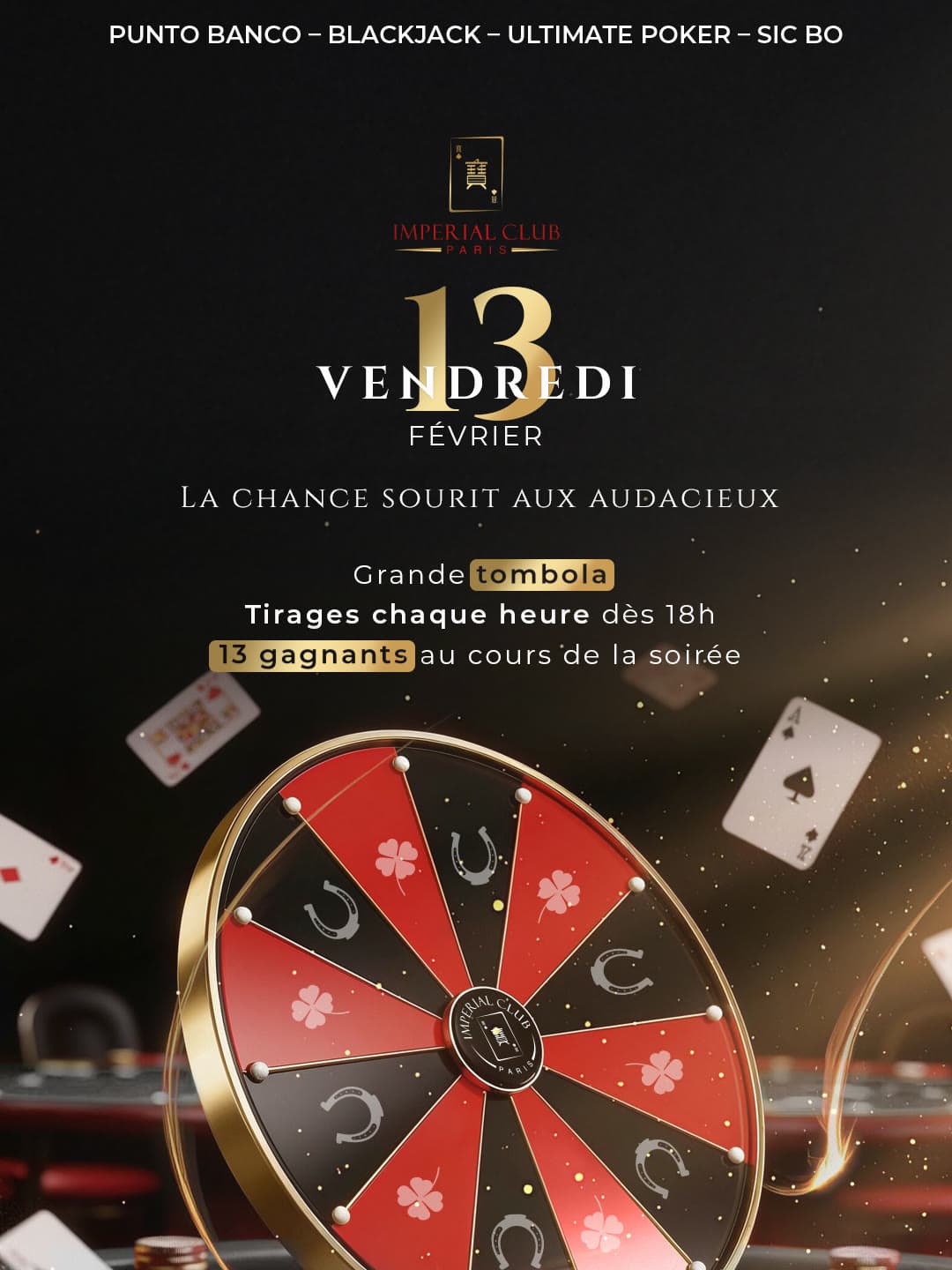 Affiche de la soirée du vendredi 13 février à l’Impérial Club Paris