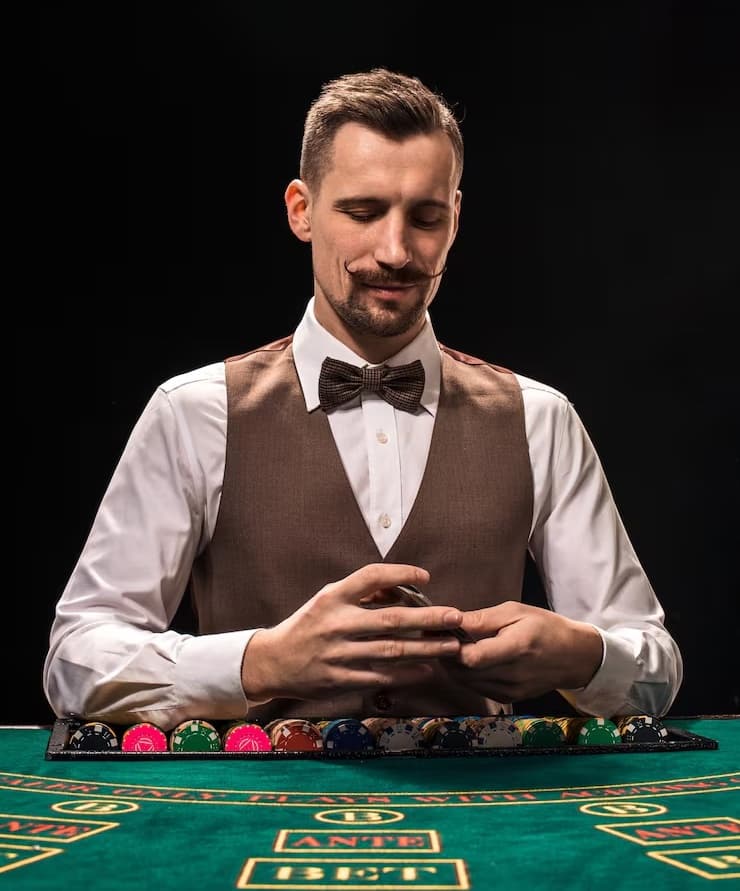 Croupier révélant les cartes à une table de poker